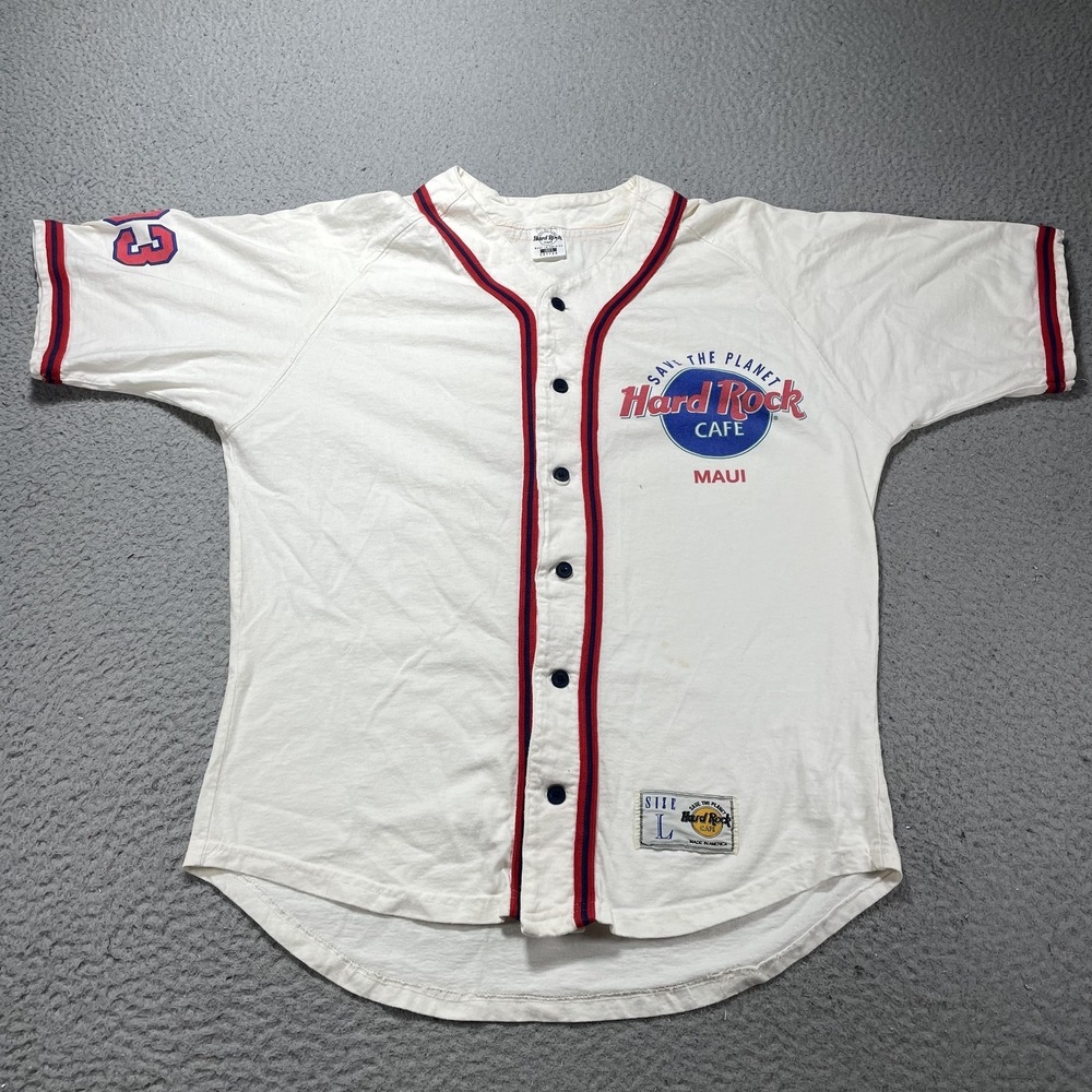 Vintage Hard Rock Cafe Shirt Mens Large White Baseball Jersey Button Front Maui